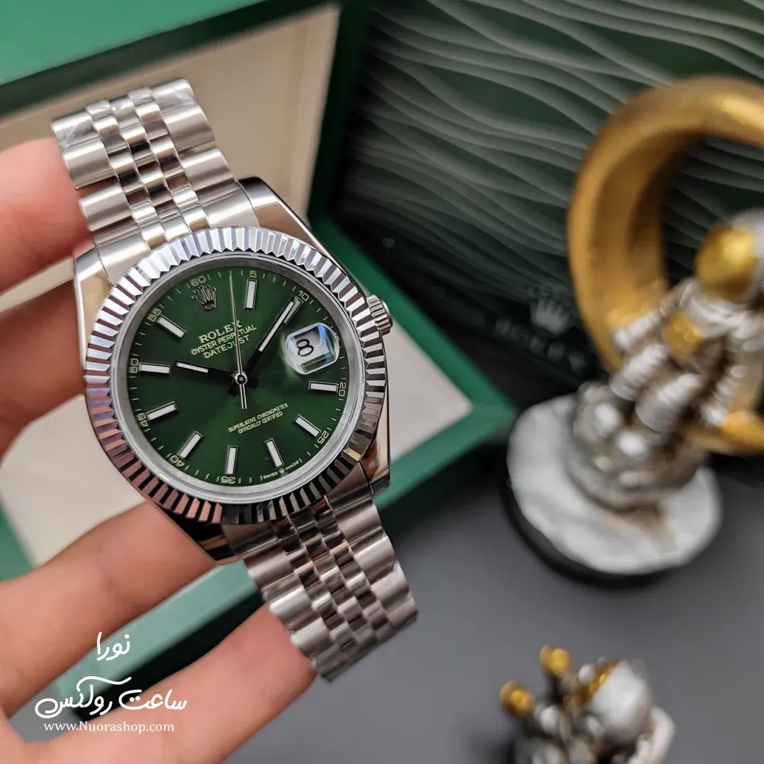 ساعت رولکس مردانه دیت جاست صفحه سبز rolex datejust 41 jubilee green dial+  ویدیو | نوراشاپ