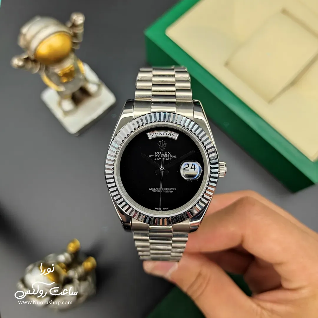 ساعت مچی مردانه رولکس دی دیت صفحه مهندسی نقره ای Rolex Day-Date