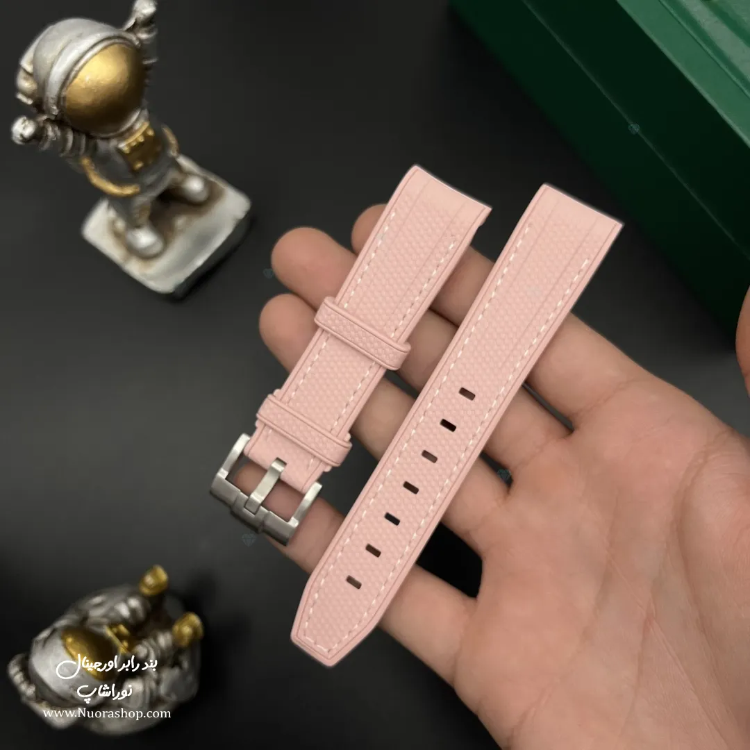 بند ساعت مچی رابر صورتی با قفل استیل مات Pink Rubber Watch Strap 20mm