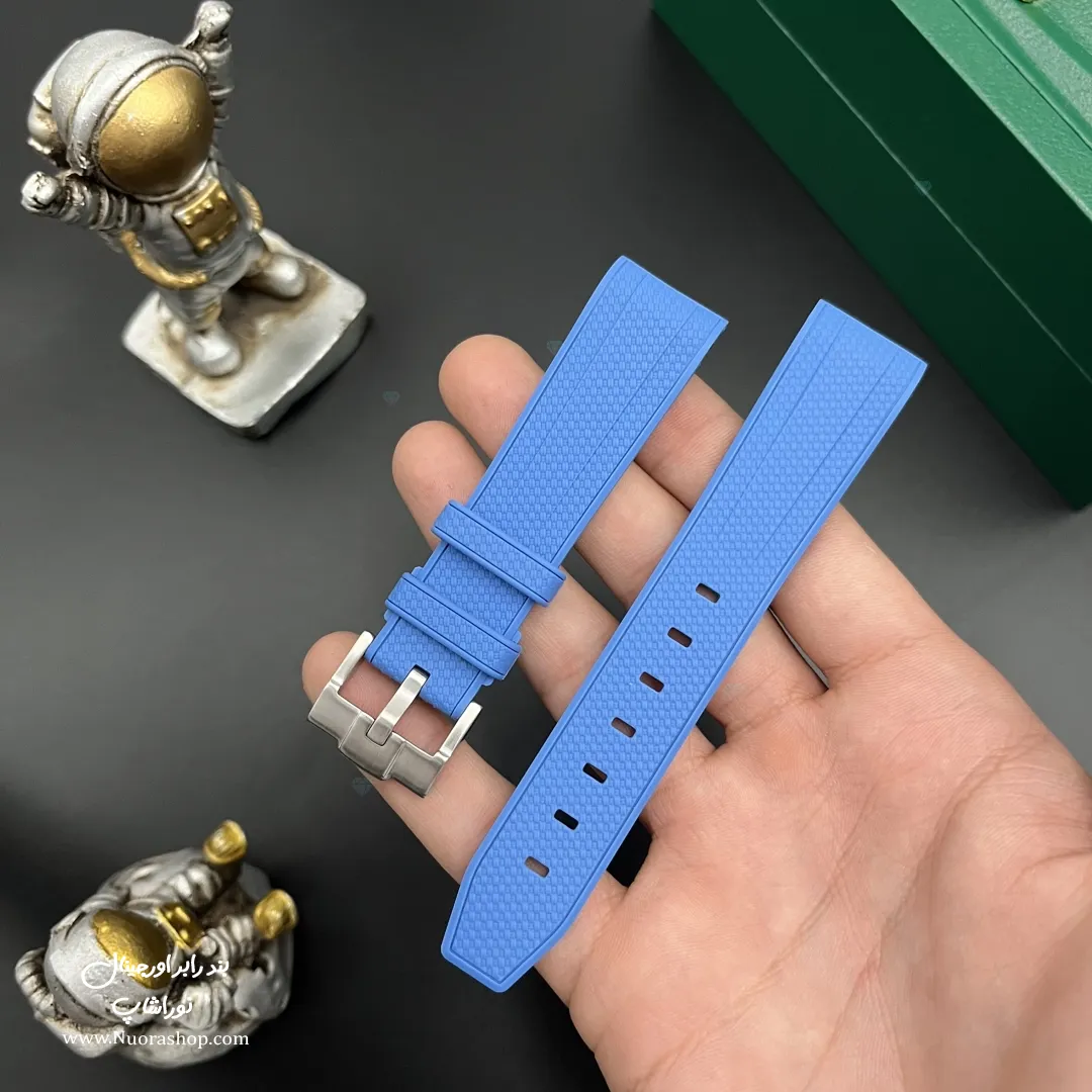 بند ساعت مچی رابر آبی با قفل استیل مات Blue Rubber Watch Strap 20mm
