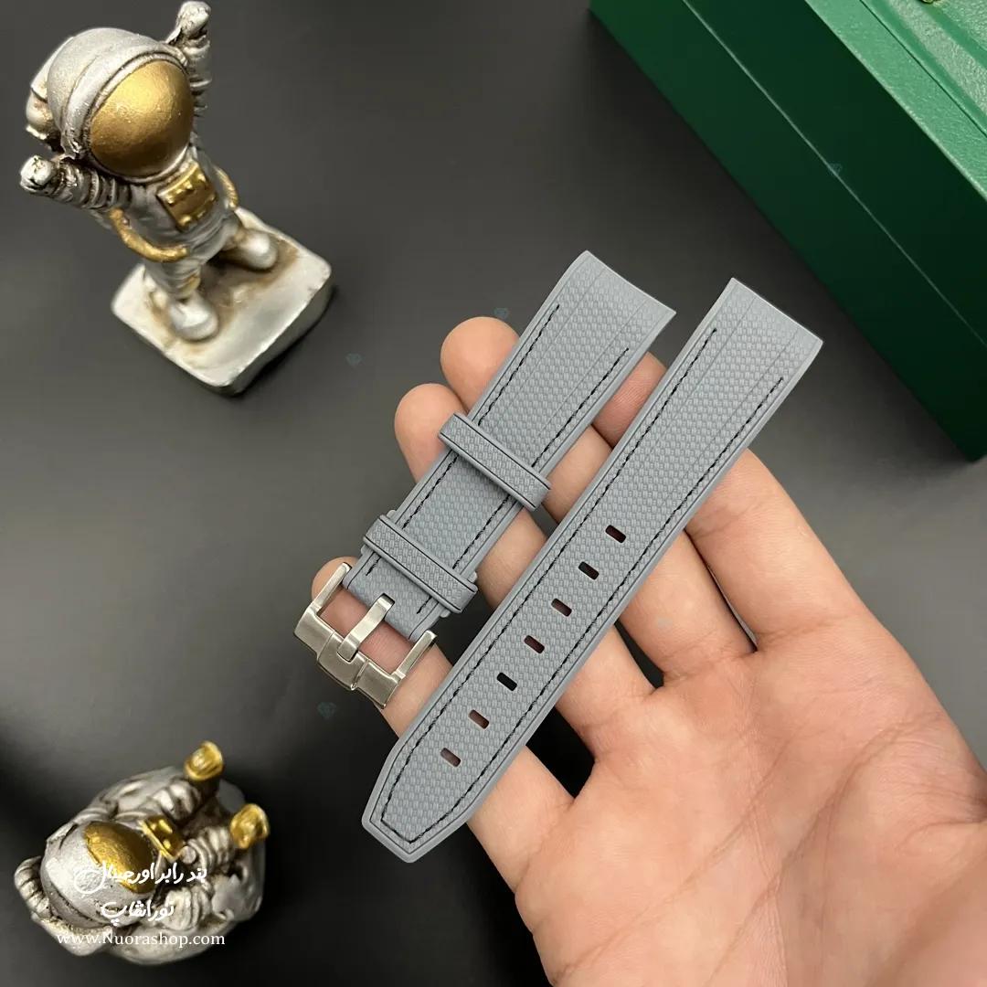 بند ساعت مچی رابر خاکستری با قفل استیل مات Grey Rubber Watch Strap 20mm