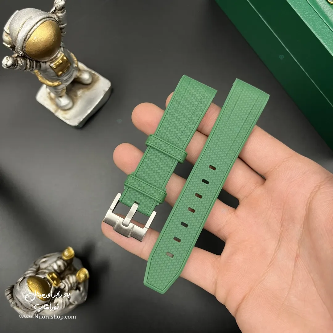 بند ساعت مچی رابر سبز با قفل استیل مات Green Rubber Watch Strap 20mm