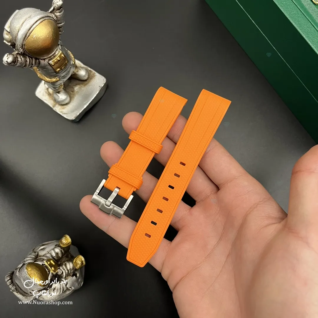 بند ساعت مچی رابر نارنجی با قفل استیل مات Orange Rubber Watch Strap 20mm