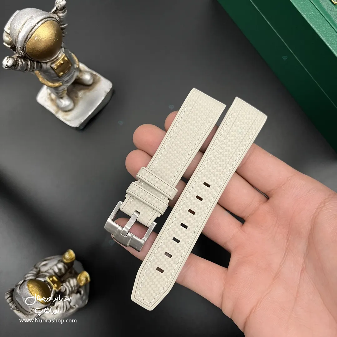 بند ساعت مچی رابر خاکستری با قفل استیل مات Cream Rubber Watch Strap 20mm