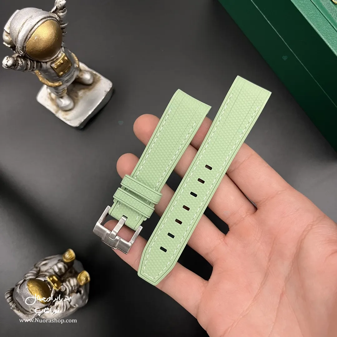 بند ساعت مچی رابر سبز روشن با قفل استیل مات Light Green Rubber Watch Strap 20mm