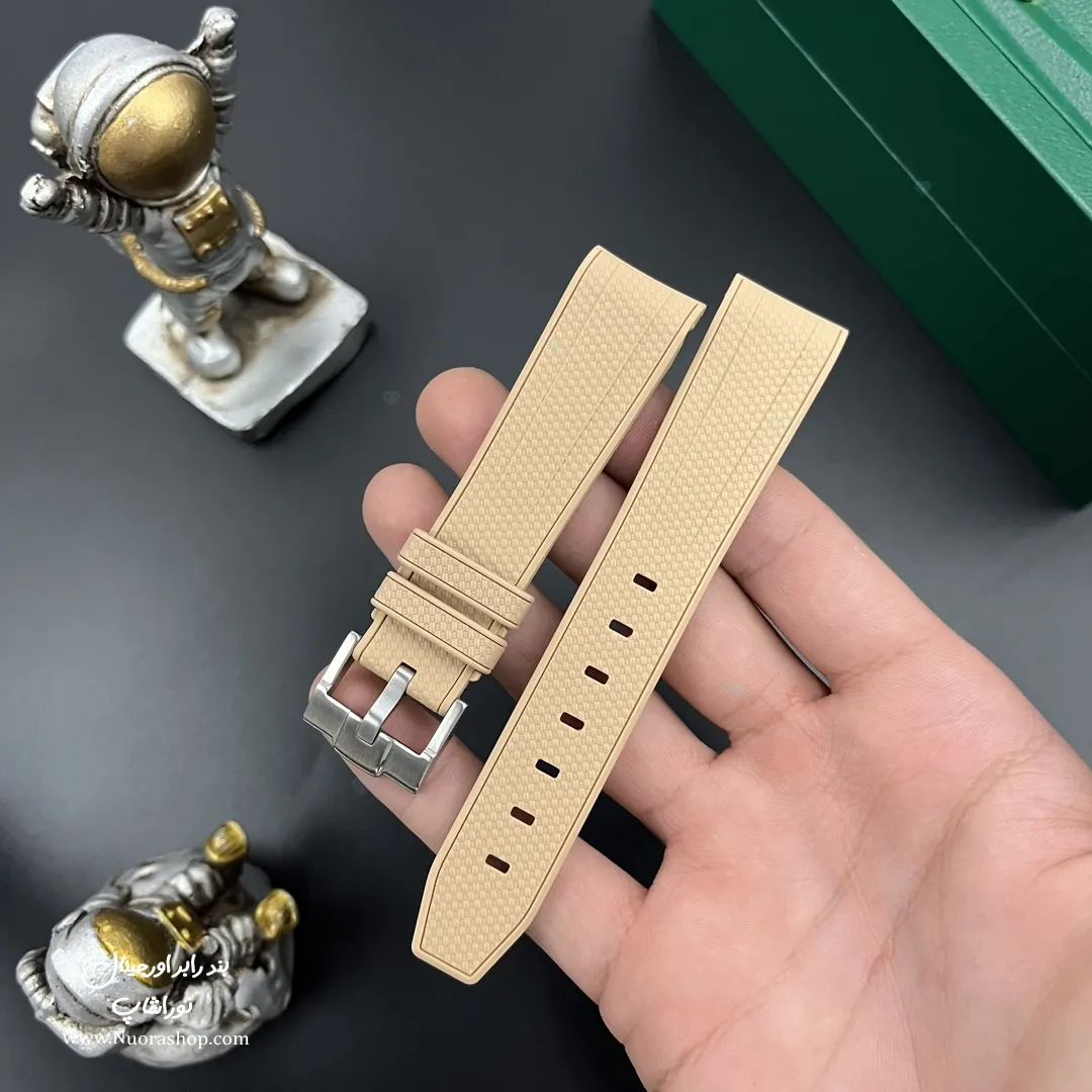 بند ساعت مچی رابر بژ با قفل استیل مات Beige Rubber Watch Strap 20mm