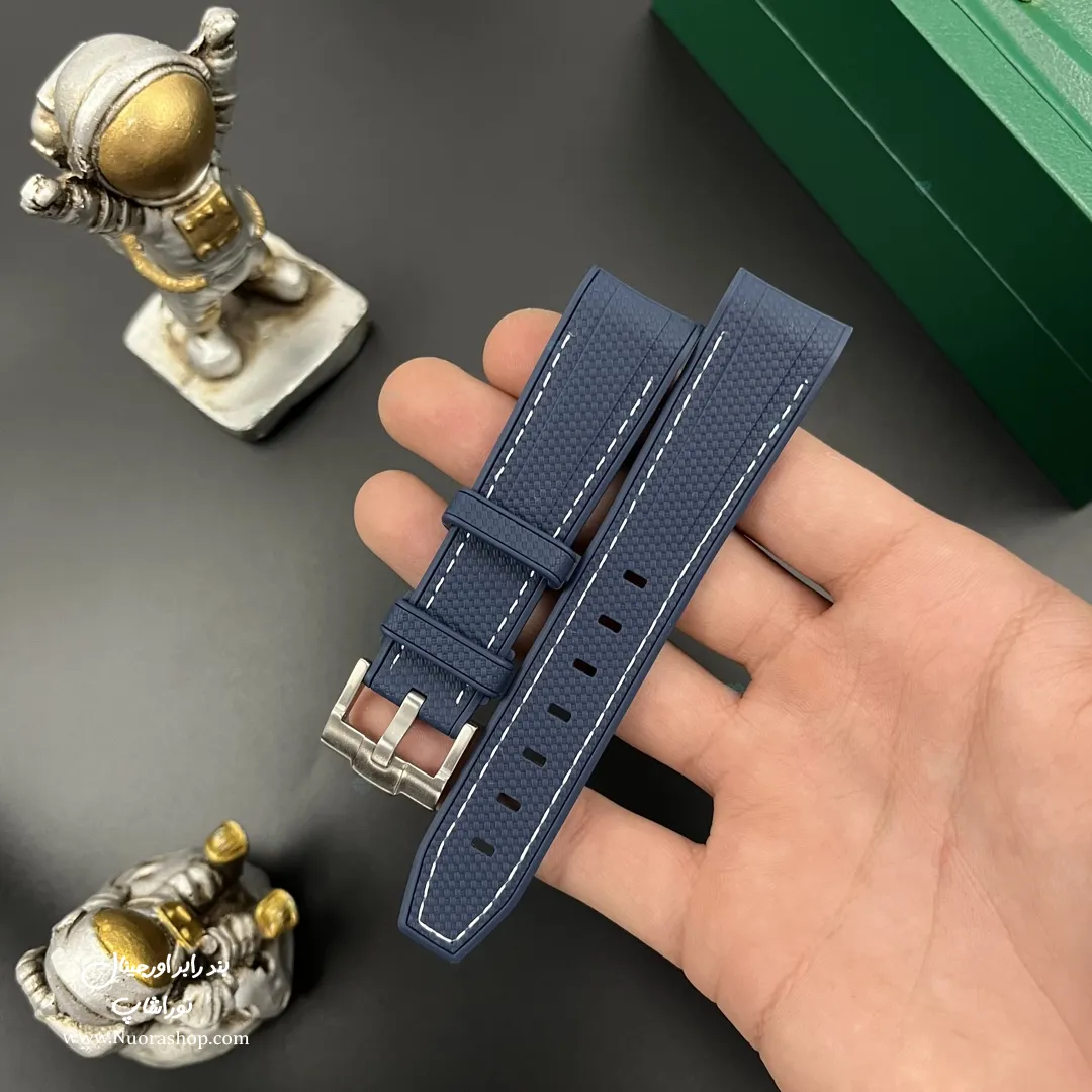 بند ساعت مچی رابر سرمه ای  با قفل استیل مات Navy Blue Rubber Watch Strap 20mm