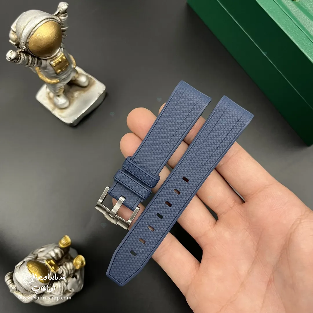 بند ساعت مچی رابر سرمه ای با قفل استیل مات Navy Rubber Watch Strap 20mm
