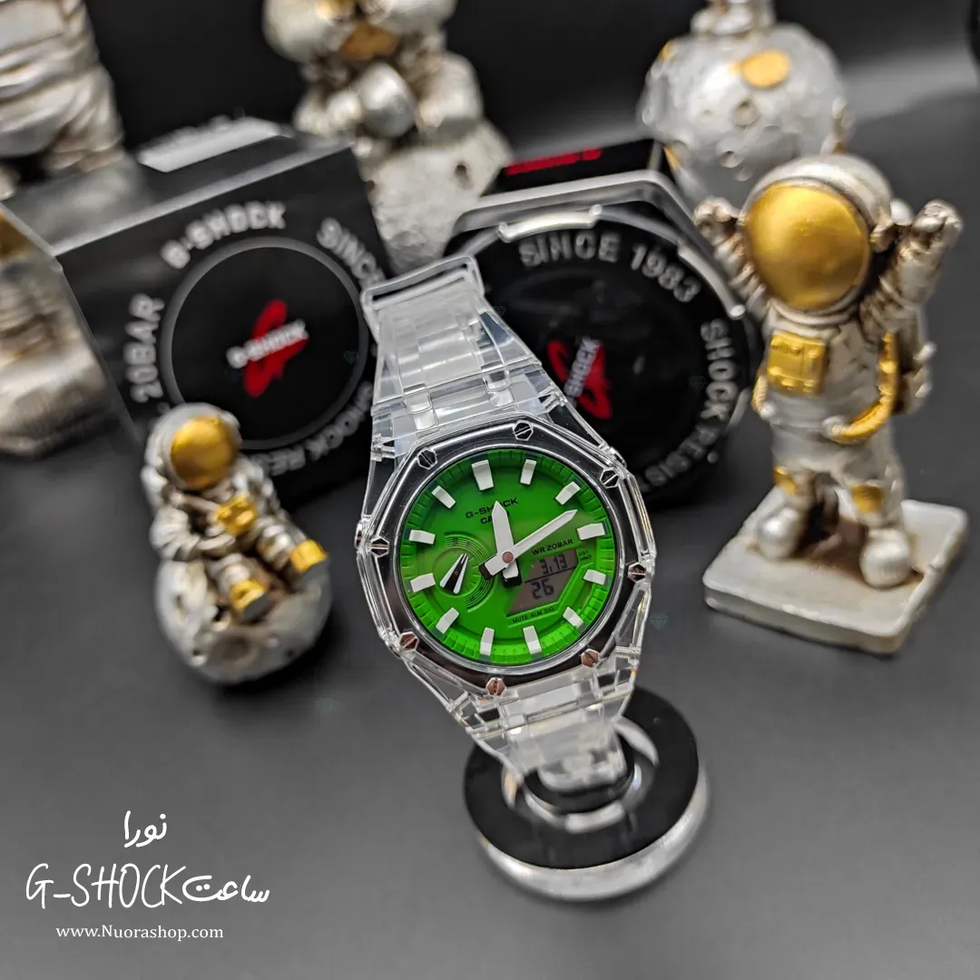 ساعت جی شاک 2100 AP بی رنگ صفحه سبز قفل کلیپسی