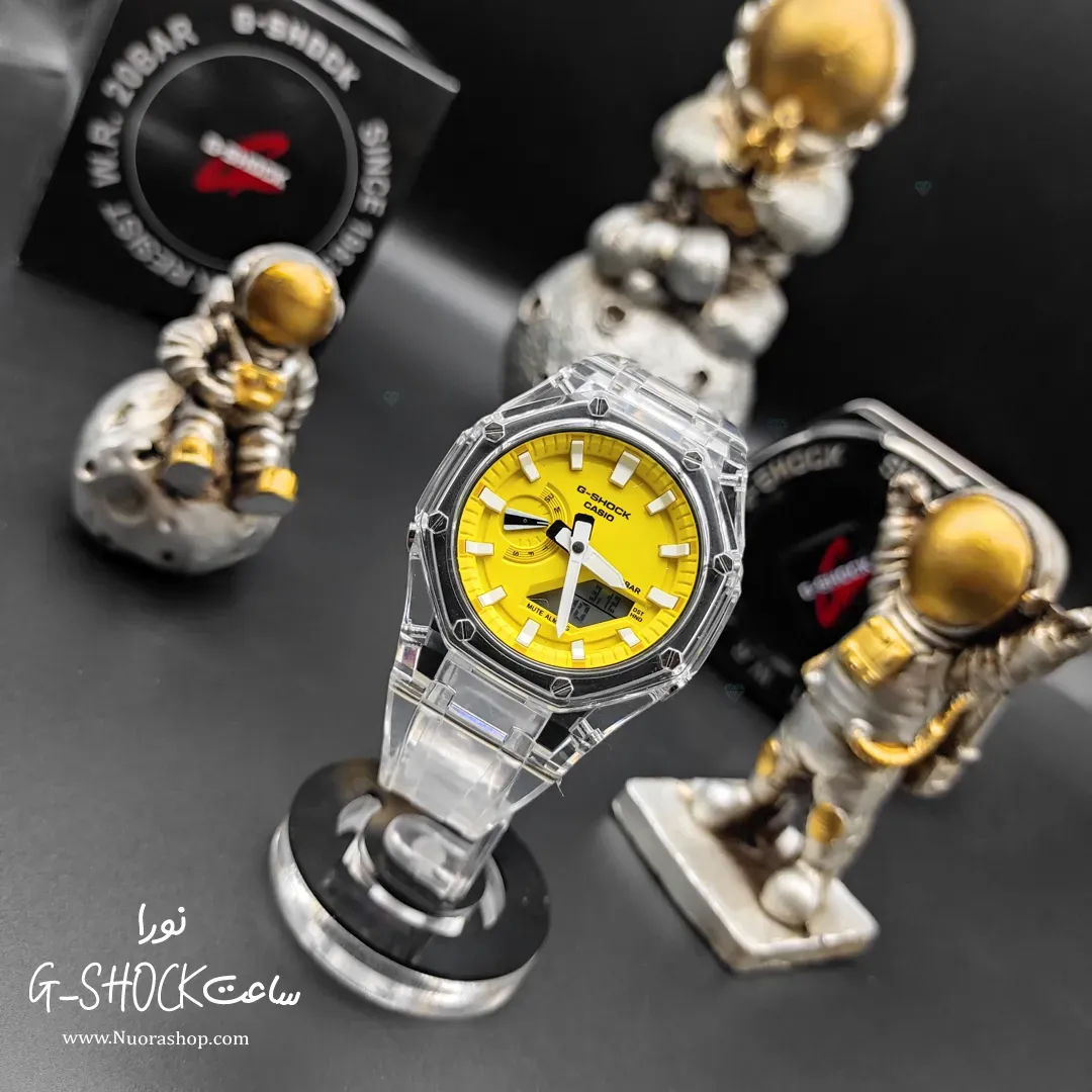 ساعت جی شاک 2100 بی رنگ صفحه زرد قفل کلیپسی