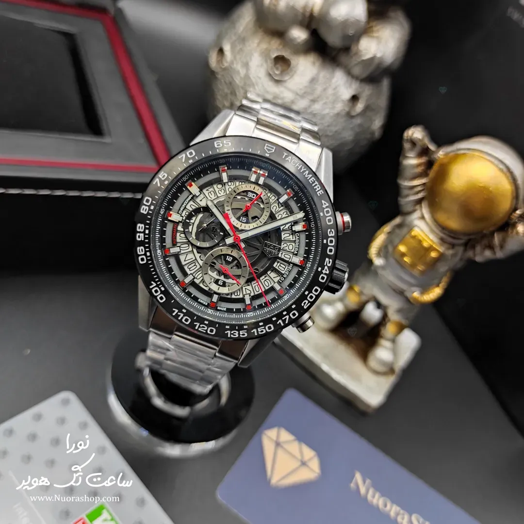 ساعت تگ هویر کررا اسکلتون نقره ای tag heuer carrera skeleton