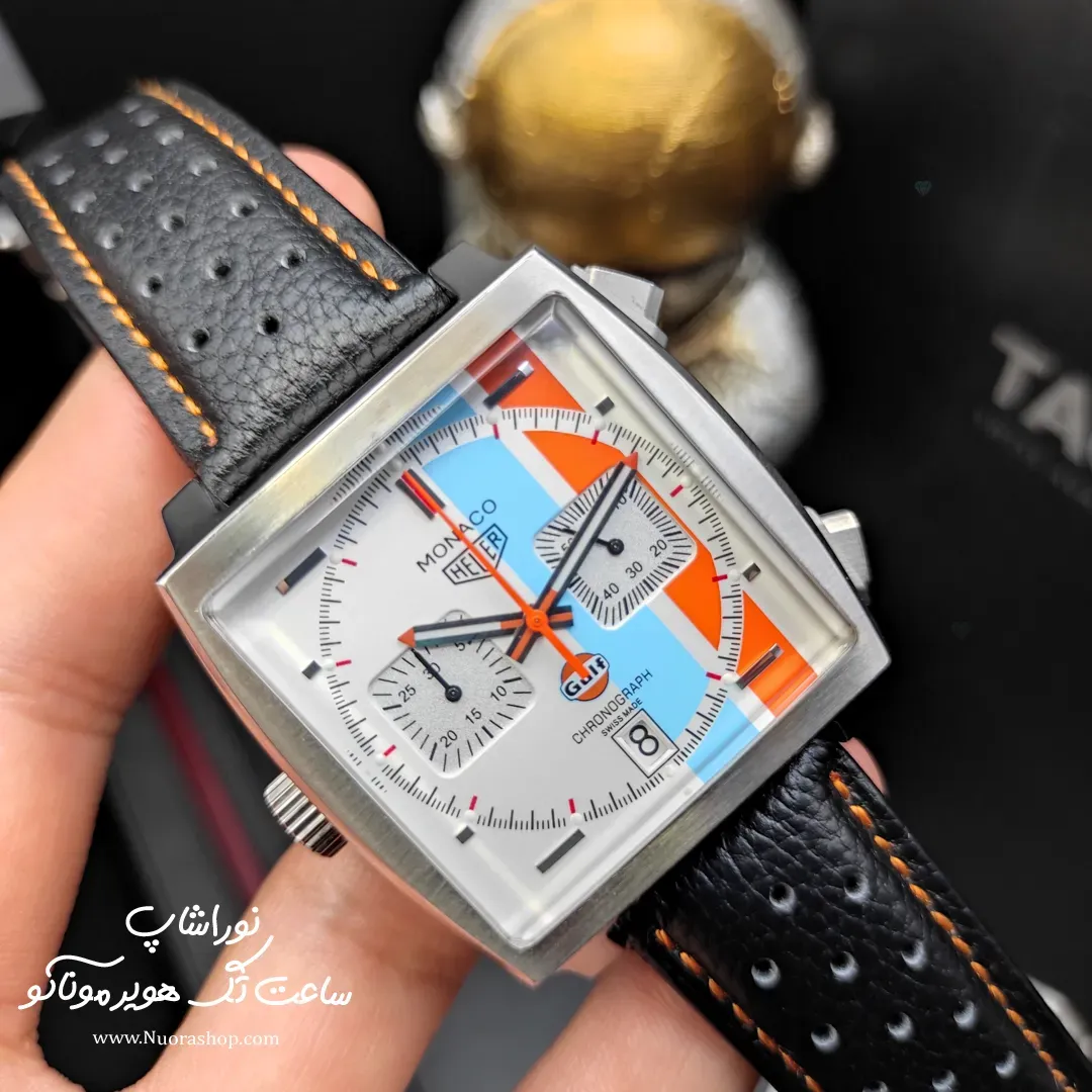 ساعت تگ هویر موناکو گلف سفید tag heuer monaco gulf